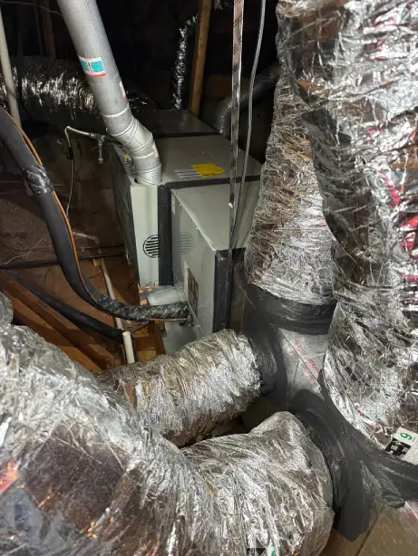 Furnace and ductwork in tight attic space